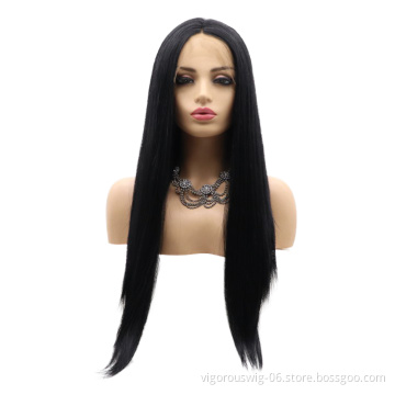 African High Quality Wholesale Pre Plucked Long Black Cheap Fiber Hair Heat Resistant Synthetic Wigs Lace Front Wigs